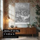 Destruction of Amorite Army - Gustave Dore Biblical Scene of Divine Wrath in Grayscale canvas wall art