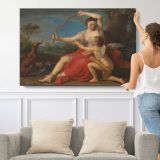 Diana and Cupid by Pompeo Batoni - single-panel canvas shown with a person for scale
