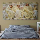 Dreamers by Albert Joseph Moore — single-panel canvas above a bed with blue bedding