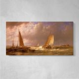 Dutch Barges at the Mouth of an Estuary by Abraham Hulk Sr. — single-panel canvas on a pale wall