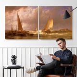 Dutch Barges at the Mouth of an Estuary by Abraham Hulk Sr. — two-panel canvas arrangement in a room