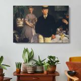 Elegant Couple in a Garden by Edouard Manet - single-panel canvas displayed above a console table