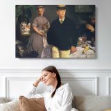 Elegant Couple in a Garden by Edouard Manet - single-panel canvas displayed above a sofa