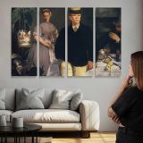 Elegant Couple in a Garden by Edouard Manet - multi-panel canvas displayed above a sofa