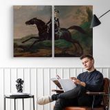 Equestrian Portrait of Grand Prince Alexander Nikolayevich by Franz Kruger - two-panel canvas displayed in a reading room