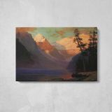 Evening Glow Lake Louise by Albert Bierstadt - single-panel canvas displayed above a console table
