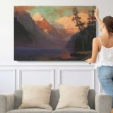 Evening Glow Lake Louise by Albert Bierstadt - single-panel canvas shown with a person for scale