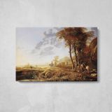 Evening River Landscape by Aelbert Cuyp - single-panel canvas displayed above a console table
