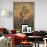 Faith and the Cross - Woman Clinging to Stone Cross with Bible canvas wall art