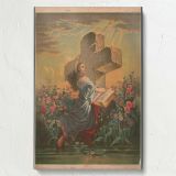 Faith and the Cross - Woman Clinging to Stone Cross with Bible canvas wall art - Image 7