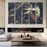 Fallen Figure beside Machinery - multi-panel canvas displayed in a modern living room