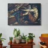 Fallen Figure beside Machinery - single-panel canvas displayed above a console table