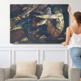 Fallen Figure beside Machinery - single-panel canvas shown with a person for scale