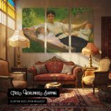 Family Resting on the Grass - multi-panel canvas displayed in a classic lounge