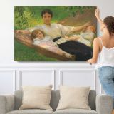 Family Resting on the Grass - single-panel canvas shown with a person for scale