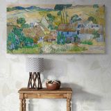 Farms near Auvers by Vincent van Gogh — single-panel canvas above a console table