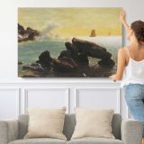 Farralon Islands California by Albert Bierstadt - single-panel canvas shown with a person for scale