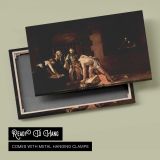 Figures in a Candlelit Interior by Caravaggio - canvas rear frame and hanging hardware