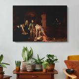 Figures in a Candlelit Interior by Caravaggio - single-panel canvas displayed above a console table