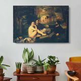 Figures Resting by the Water by Edouard Manet - single-panel canvas displayed above a console table