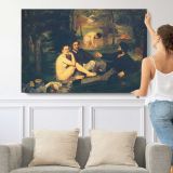 Figures Resting by the Water by Edouard Manet - single-panel canvas shown with a person for scale