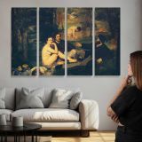 Figures Resting by the Water by Edouard Manet - multi-panel canvas displayed above a sofa