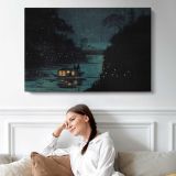 Fireflies at Ochanomizu by Kobayashi Kiyochika - single-panel canvas displayed above a sofa