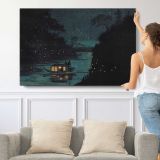 Fireflies at Ochanomizu by Kobayashi Kiyochika - single-panel canvas shown with a person for scale