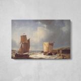 Fisherfolk and Ships by Abraham Hulk Snr - single-panel canvas displayed above a console table