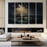 Fishermen at Sea by Joesph Mallord William Turner - multi-panel canvas displayed in a modern living room