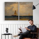 Fishing Upon the Blythe-sand, Tide Setting in by Joseph Mallord William Turner - two-panel canvas displayed in a reading room