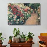 Flower Garden Path - single-panel canvas displayed above a console table