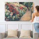 Flower Garden Path - single-panel canvas shown with a person for scale