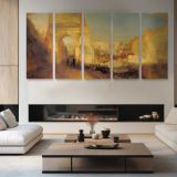 Forum Romanum by J. M. W. Turner — four-panel canvas arrangement in a living room