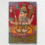 Ganesha on Lotus Throne - Vibrant Hindu Folk Art Scene canvas wall art - Image 7