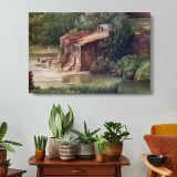 Garden Pond and Stone Bridge - single-panel canvas displayed above a console table