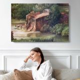 Garden Pond and Stone Bridge - single-panel canvas displayed above a sofa