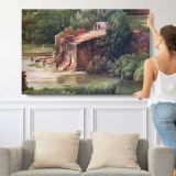 Garden Pond and Stone Bridge - single-panel canvas shown with a person for scale
