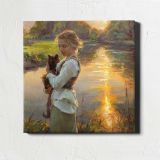 Girl Holding a Black Cat by the Water — room mockup view 1