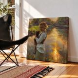 Girl Holding a Black Cat by the Water — room mockup view 2