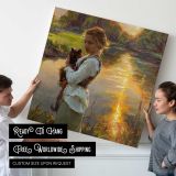 Girl Holding a Black Cat by the Water — room mockup view 4