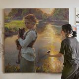 Girl Holding a Cat by the Water by Daniel Gerhartz — room mockup view 3