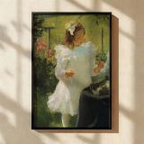 Girl in White by Frank Weston Benson - Summer Garden and Soft Light canvas wall art - Image 2