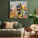 Girl with a Pearl Earring & daisy remixed floral collage, Johannes Vermeer & Odilon Redon-inspired aesthetic illustration — room mockup view 15