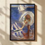 Girl with Sailboat by Edmund Tarbell - Bright Water and Summer Dress canvas wall art - Image 2