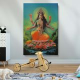Goddess Lakshmi - Vibrant Lotus Throne and Divine Halo canvas wall art - Image 2