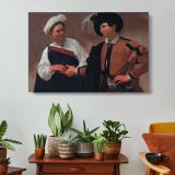 Good Luck by Caravaggio - single-panel canvas displayed above a console table