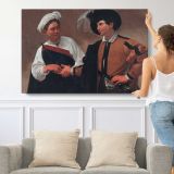 Good Luck by Caravaggio - single-panel canvas shown with a person for scale