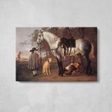 Grey Horse in A Landscape by Aelbert Cuyp - single-panel canvas displayed above a console table