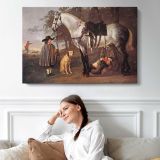 Grey Horse in A Landscape by Aelbert Cuyp - single-panel canvas displayed above a sofa
